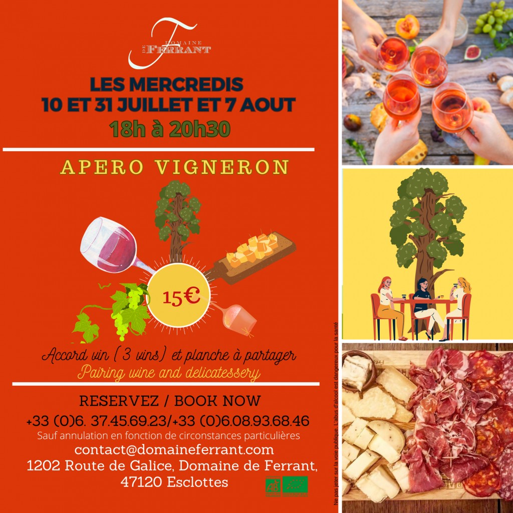 APERO VIGNERON LES MERCREDIS 10 ET 31 JUILLET, 7 AOUT